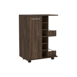 English Elm Bar Cart Wells, Four Casters, Dark Walnut Finish