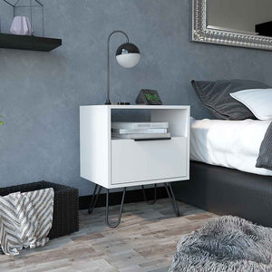 English Elm Nightstand Skyoner: Modern White Storage Solution With Hairpin Legs For Minimalist Spaces & Style B092123078