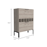 English Elm Bar Cabinet Puertu, Six Wine Cubbies, Double Door Cabinet, Light Gray Finish