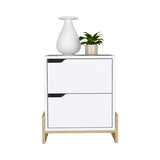 English Elm Nightstand Brookland, Bedside Table With Double Drawers and Sturdy Base, White / Macadamia Finish