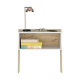 English Elm Nightstand Rural, Two Legs, One Shelf, Light Oak / White Finish