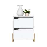 English Elm Nightstand Brookland, Bedside Table With Double Drawers and Sturdy Base, White / Macadamia Finish