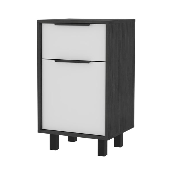 English Elm Nightstand Maryland Z: Stylish Smokey Oak & White Finish, One Drawer & Cabinet For Smart Storage B092122992