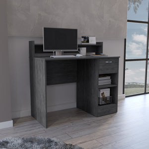 English Elm Computer Desk Delmar - Stylish Smokey Oak Finish With Open Shelves & Hidden Drawer For Organizing B092123156