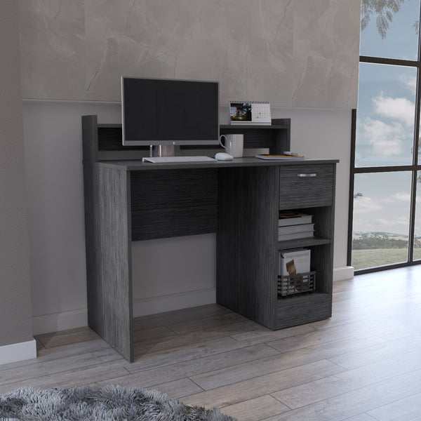 English Elm Computer Desk Delmar - Stylish Smokey Oak Finish With Open Shelves & Hidden Drawer For Organizing B092123156