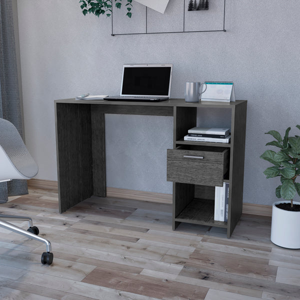 English Elm Computer Desk Odessa – Compact Workspace With Drawer & Open Shelving In Stylish Smokey Oak Finish B092123159