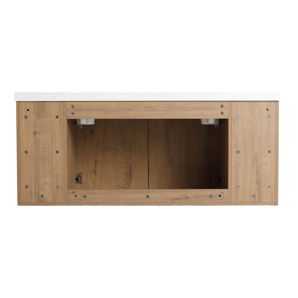 English Elm 48" Wall Mounted Bathroom Vanity With Soft Closing Doors, Open Storage, Stylish & Durable Design W999125012