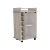 English Elm Bar Cart Baltimore, Six Wine Cubbies, Light Gray Finish