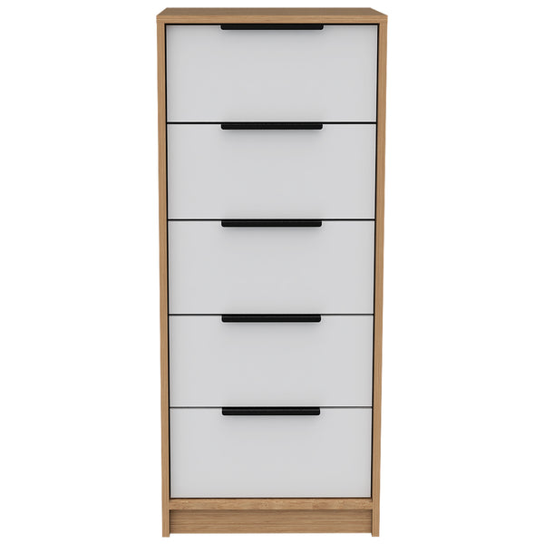 English Elm 5 Drawers Dresser - Stylish White & Pine Storage Solution With Metal Handles For Compact Spaces B092122995