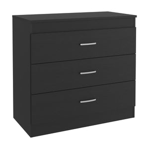 English Elm Three Drawer Dresser Lial with Durable Particle Board, Metal Hardware, Wengue Finish, Sleek Design Black B092122972