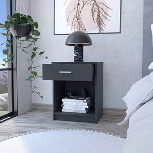 English Elm Nightstand Coco - Stylish Black Wenge Finish With Drawer & Shelf For Modern Bedroom Storage Solutions B092123086