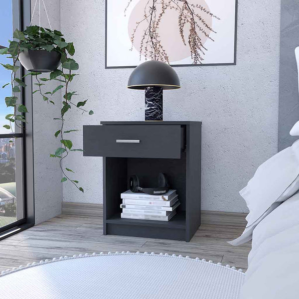 English Elm Nightstand Coco - Stylish Black Wenge Finish With Drawer & Shelf For Modern Bedroom Storage Solutions B092123086