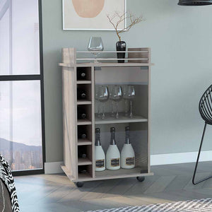 English Elm Bar Cart Baltimore, Six Wine Cubbies, Light Gray Finish