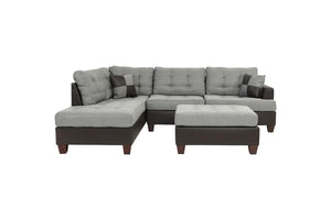 English Elm Contemporary 3-Piece Sectional Sofa with Tufted Faux Leather, Reversible Chaise and Cocktail Ottoman Grey 81 L x 33 W x 14 H B011S00311