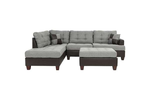 English Elm Contemporary 3-Piece Sectional Sofa with Tufted Faux Leather, Reversible Chaise and Cocktail Ottoman Grey 81 L x 33 W x 14 H B011S00311