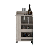 English Elm Bar Cart With Two-Side Shelves Beaver, Glass Door and Upper Surface, Light Gray Finish