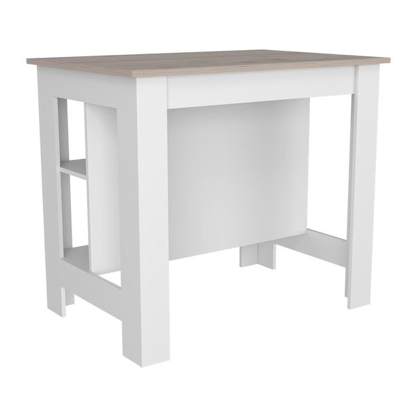 English Elm Kitchen Island Antibacterial Dozza - Stylish Light Gray & White Finish With 3 Storage Shelves B092122914