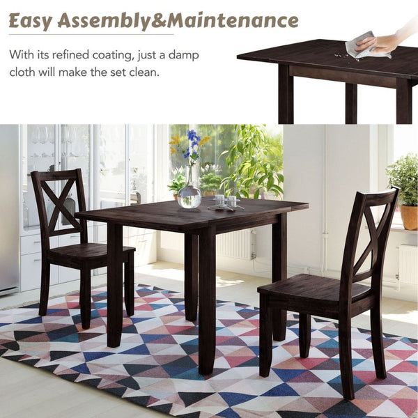 English Elm Topmax Drop Leaf Wood Breakfast Nook Table Set with X Back Chairs for Two Espresso N717S000164P