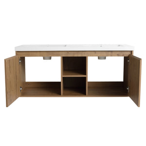 English Elm 48" Wall Mounted Bathroom Vanity With Double Sink, Soft-Close Doors, Modern Design & Storage Solutions W999S00105