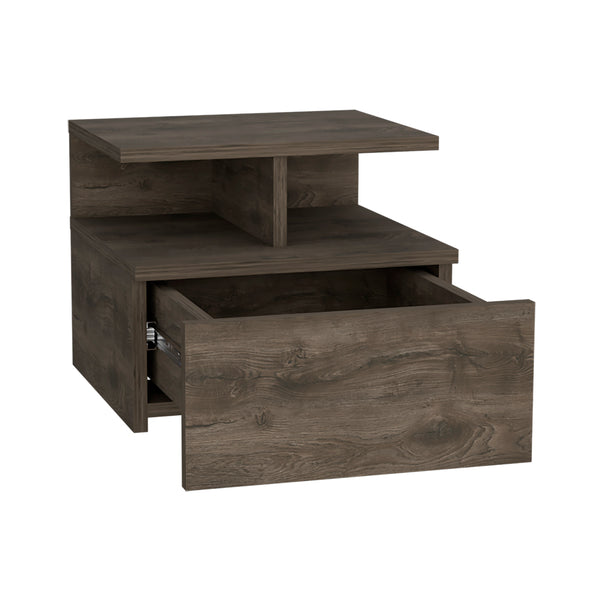 English Elm Floating Nightstand Flopini wall-mounted bedside table with drawer, space-saving shelf, durable design Dark Brown B092123163