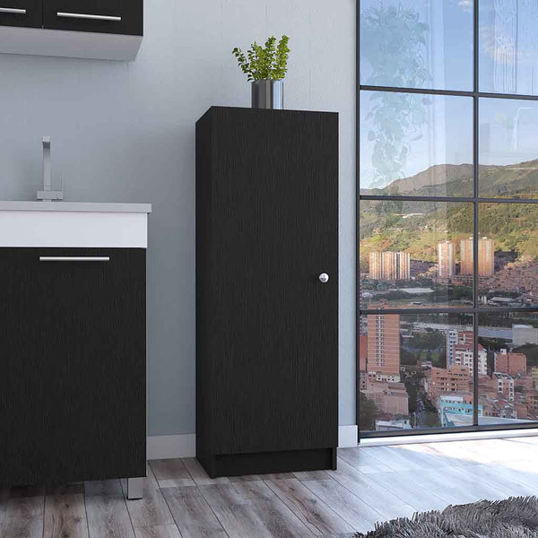 English Elm Pantry Miami single-door cabinet with four adjustable shelves, space-saving design, durable build Black B092123008