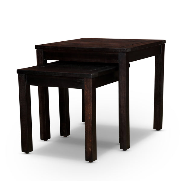 English Elm 2-Piece Eucalyptus Nesting Table Set Espresso — Durable FSC Hardwood Outdoor Side Tables, Space-Saving Design B046125049