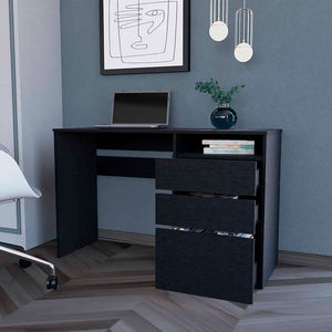 English Elm Computer Desk San Diego - Modern Black Wenge Finish With Smart Storage For Home Or Office Use B092123068