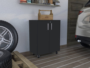 English Elm Storage Cabinet Lions Double-Door with Casters, Black Wengue Finish, Mobile Organizer with Shelf B092122981