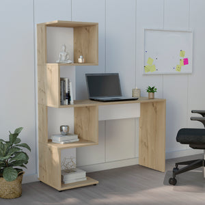 English Elm Computer Desk Jayess - Stylish Light Oak & White Workspace With Four-Tier Storage For Organization B092123160