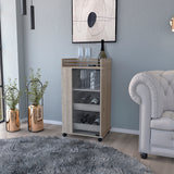 English Elm Bar Cart With Two-Side Shelves Beaver, Glass Door and Upper Surface, Light Gray Finish