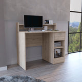 English Elm Computer Desk Delmar With Open Storage Shelves and Single Drawer, Light Gray Finish