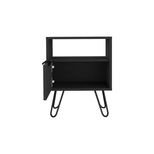 English Elm Nightstand Skyoner - Modern Industrial Design With Single Drawer, Hairpin Legs, Black Wenge Finish B092123075