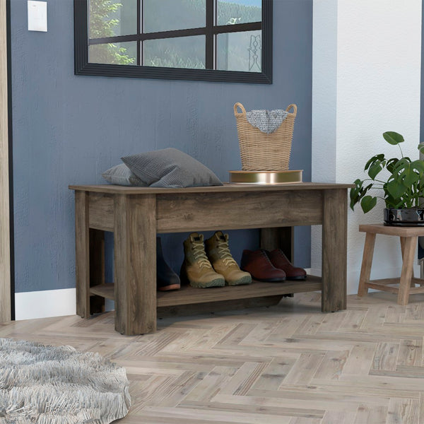 English Elm Storage Table Polgon - Versatile Extendable Entryway Bench With Lift Top & Lower Shelf, Dark Brown B092123048-GIGA