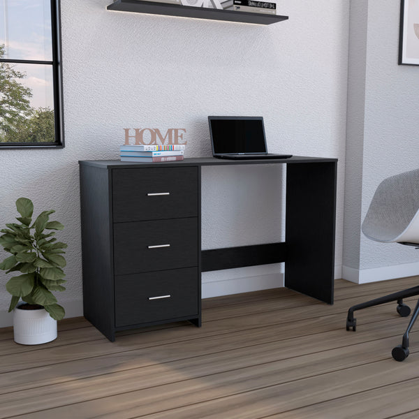 English Elm Writting Desk Riverside with Three Drawers, Black Wengue Finish — Spacious 47" Work Surface, Durable Design B092123065