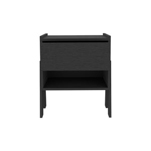 English Elm Nightstand Ferku: Modern Black Wengue Finish With Open Shelf & Smooth-Glide Drawer For Essentials B092122929