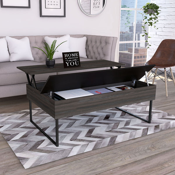 English Elm Lift Top Coffee Table Wuzz with Concealed Storage, Spacious 48.8" Surface, Carbon Espresso Elegance B092123111