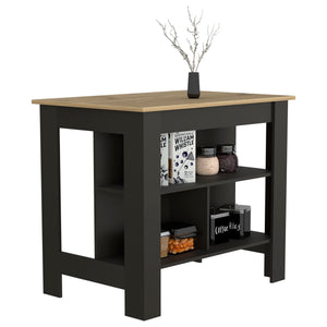 English Elm Kitchen Island Dozza: Stylish Black Wengue & Light Oak, 3 Shelves, Perfect For Prep & Dining B092122905