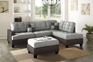 English Elm Contemporary 3-Piece Sectional Sofa with Tufted Faux Leather, Reversible Chaise and Cocktail Ottoman Grey 81 L x 33 W x 14 H B011S00311