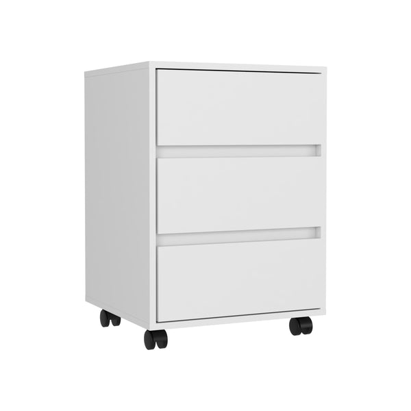 English Elm Three Drawer Mobile File Cabinet with 3 Locking Wheels, Roller Glide, White Particleboard Storage B092122979