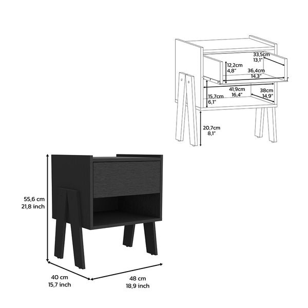 English Elm Nightstand Ferku: Modern Black Wengue Finish With Open Shelf & Smooth-Glide Drawer For Essentials B092122929