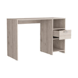 English Elm Computer Desk Odessa With Single Drawer and Open Storage Cabinets, Light Gray Finish