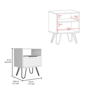 English Elm Nightstand Skyoner: Modern White Storage Solution With Hairpin Legs For Minimalist Spaces & Style B092123078