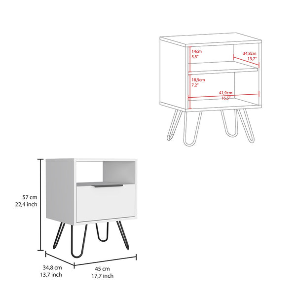 English Elm Nightstand Skyoner: Modern White Storage Solution With Hairpin Legs For Minimalist Spaces & Style B092123078