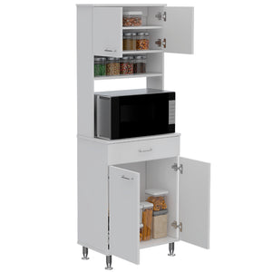 English Elm Pantry Piacenza multifunctional kitchen cabinet with microwave space, drawer, shelves for organized storage White B092123039