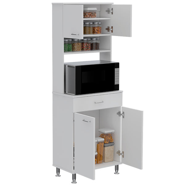 English Elm Pantry Piacenza multifunctional kitchen cabinet with microwave space, drawer, shelves for organized storage White B092123039