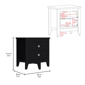 English Elm Nightstand With Two Open Shelves And Drawers, Modern Black Wengue Finish For Stylish Storage B092123019