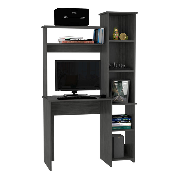 English Elm Desk Logan Modern Workstation with Five Cubbies and Spacious Monitor Nook, Durable Particleboard Finish Gray B092122985