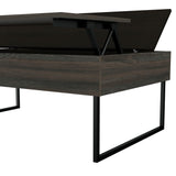 English Elm Lift Top Coffee Table Wuzz, Two Legs, Two Shelves, Carbon Espresso / Black Wengue Finish