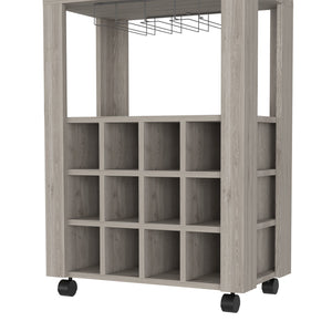 English Elm Bar Cart Bayamon - Stylish Light Gray Finish With 12 Wine Cubbies & Open Shelf For Modern Spaces B092122810