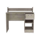 English Elm Computer Desk Delmar With Open Storage Shelves and Single Drawer, Light Gray Finish